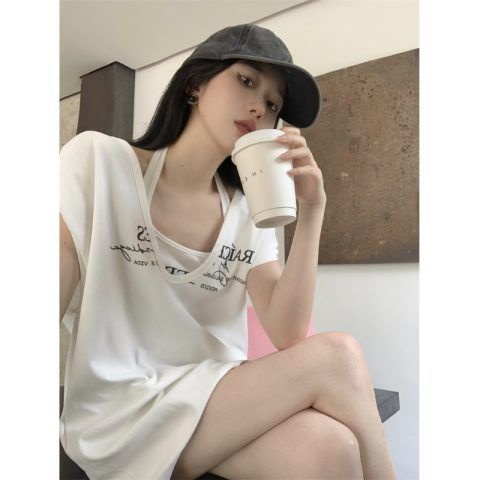 Jiashucheng Áo Thun Sát Nách Màu Xám Dáng Rộng Thời Trang Mùa Hè Phong Cách Hàn Quốc Cho Nữ