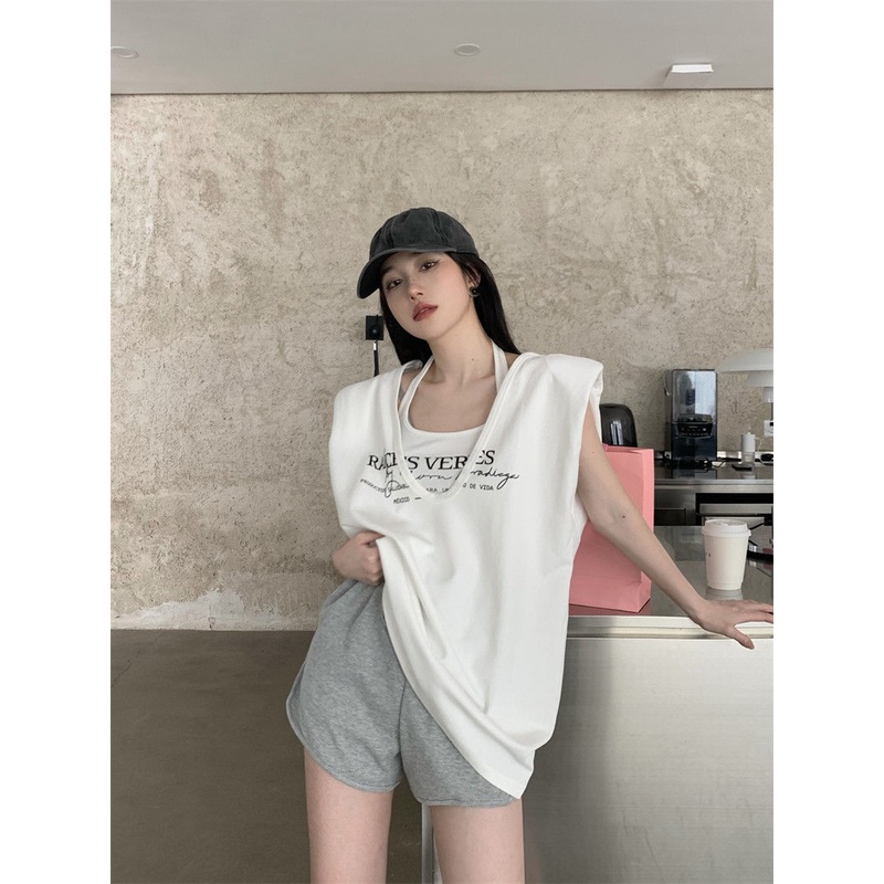 Jiashucheng Áo Thun Sát Nách Màu Xám Dáng Rộng Thời Trang Mùa Hè Phong Cách Hàn Quốc Cho Nữ