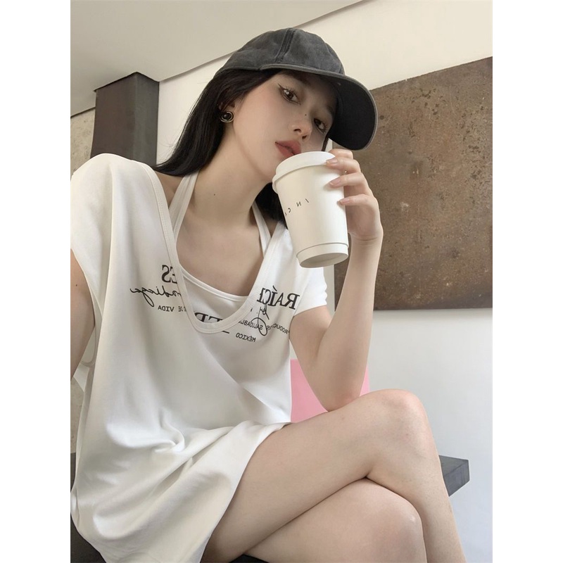 Jiashucheng Áo Thun Sát Nách Màu Xám Dáng Rộng Thời Trang Mùa Hè Phong Cách Hàn Quốc Cho Nữ