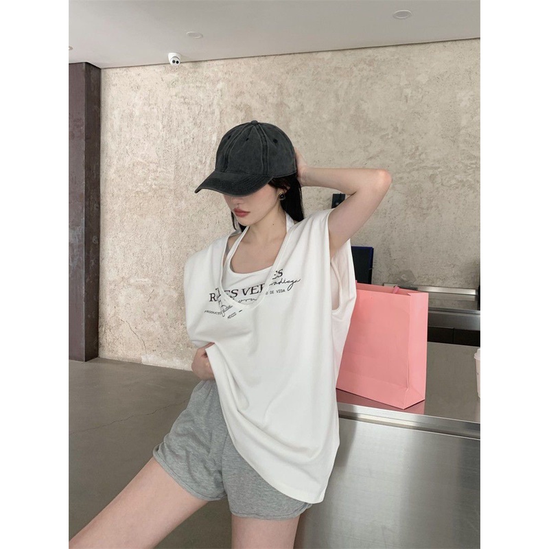 Jiashucheng Áo Thun Sát Nách Màu Xám Dáng Rộng Thời Trang Mùa Hè Phong Cách Hàn Quốc Cho Nữ