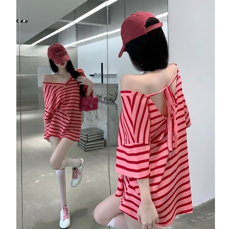 Jiashucheng Áo Thun Cổ Chữ V Dáng Rộng Cỡ Lớn Thời Trang Mùa Hè Cho Nữ