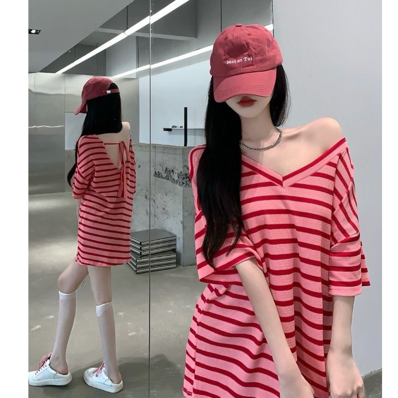 Jiashucheng Áo Thun Cổ Chữ V Dáng Rộng Cỡ Lớn Thời Trang Mùa Hè Cho Nữ