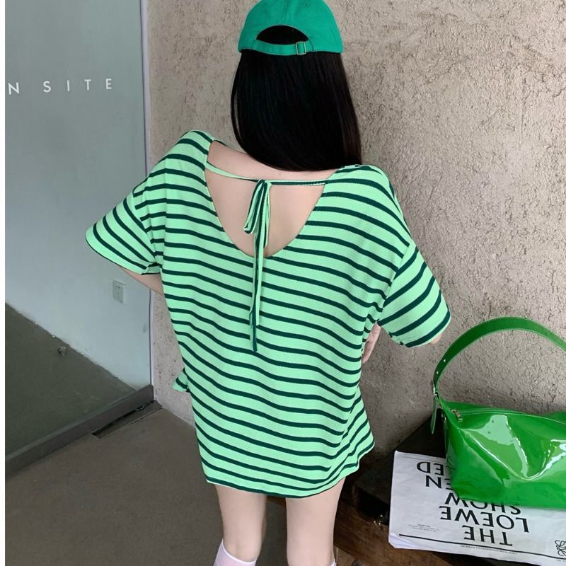 Jiashucheng Áo Thun Cổ Chữ V Dáng Rộng Cỡ Lớn Thời Trang Mùa Hè Cho Nữ