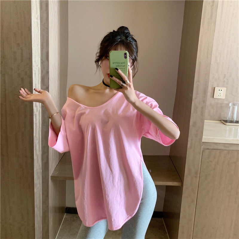 Jiashucheng Áo Thun Ngắn Tay Cổ Chữ U Màu Trơn Phong Cách Thời Trang Xuân Hè Mới Quyến Rũ