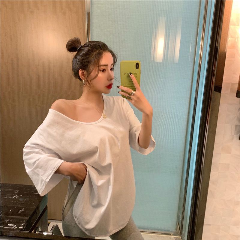 Jiashucheng Áo Thun Ngắn Tay Cổ Chữ U Màu Trơn Phong Cách Thời Trang Xuân Hè Mới Quyến Rũ