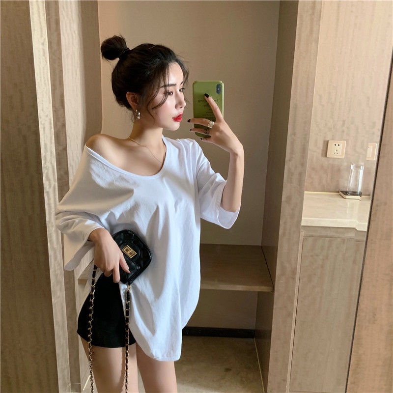 Jiashucheng Áo Thun Ngắn Tay Cổ Chữ U Màu Trơn Phong Cách Thời Trang Xuân Hè Mới Quyến Rũ