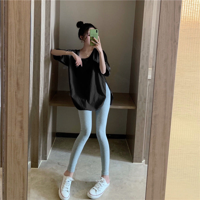 Jiashucheng Áo Thun Ngắn Tay Cổ Chữ U Màu Trơn Phong Cách Thời Trang Xuân Hè Mới Quyến Rũ