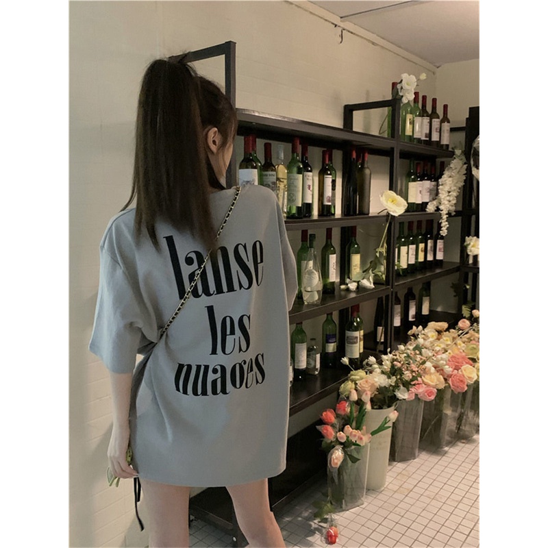 Jiashucheng Áo Thun Nữ Ngắn Tay Cổ Chữ v In Chữ Thời Trang Mới