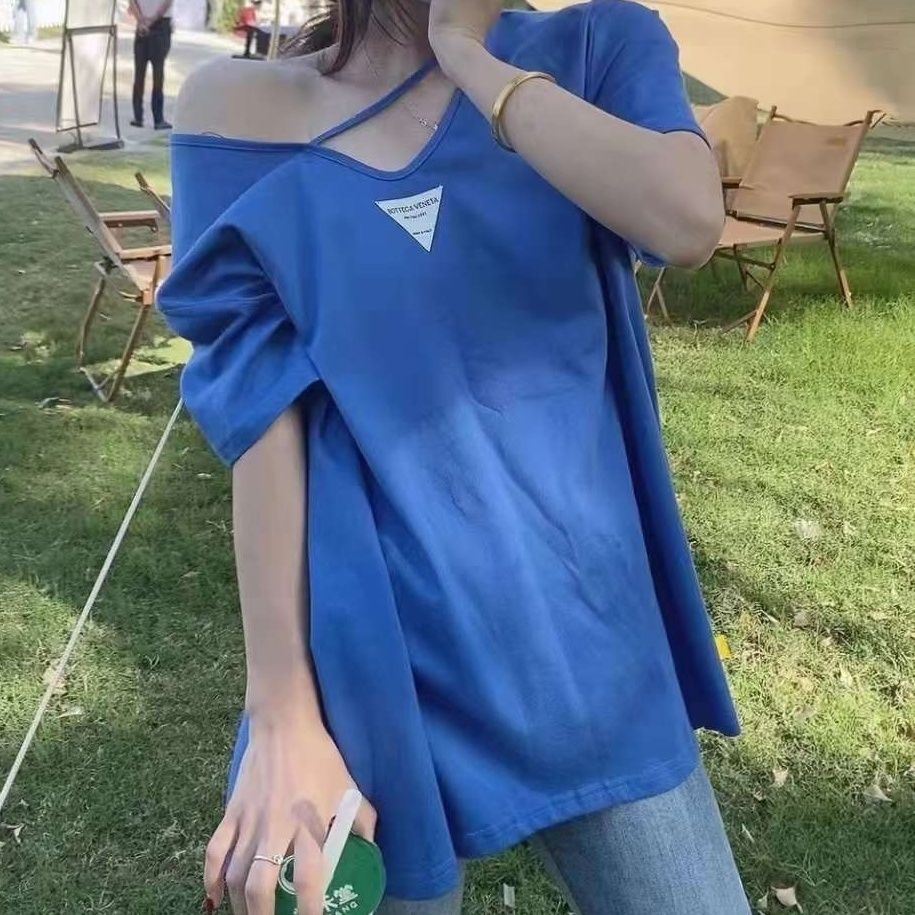 Jiashucheng Áo Thun Ngắn Tay Cổ Chữ v Dáng Rộng Phong Cách Phương Tây Cho Nữ
