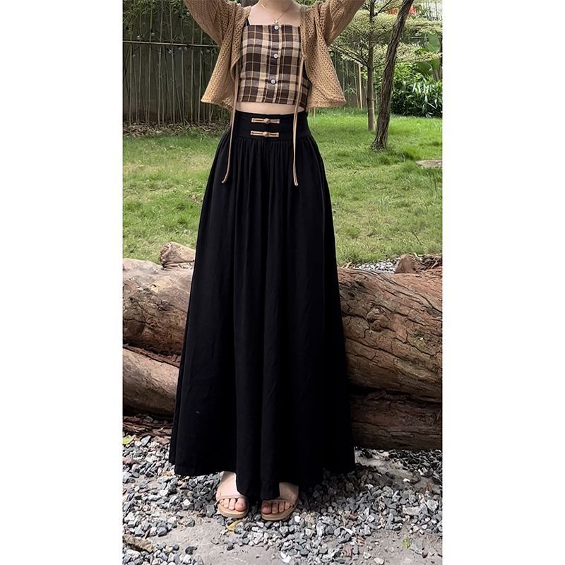 Jiashucheng Quần Culottes Lưng Cao Ống Rộng Cài Khóa Thời Trang Thu Hè Phong Cách Trung Hoa Mới Cho Nữ