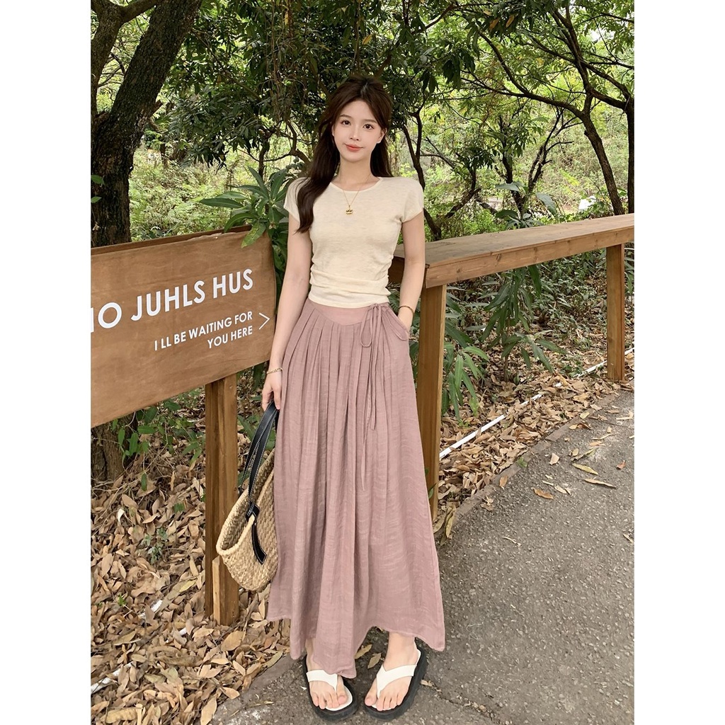 Jiashucheng Quần Dài Lưng Cao Cột Dây Co Giãn Thời Trang Mùa Hè Xinh Xắn Cho Nữ