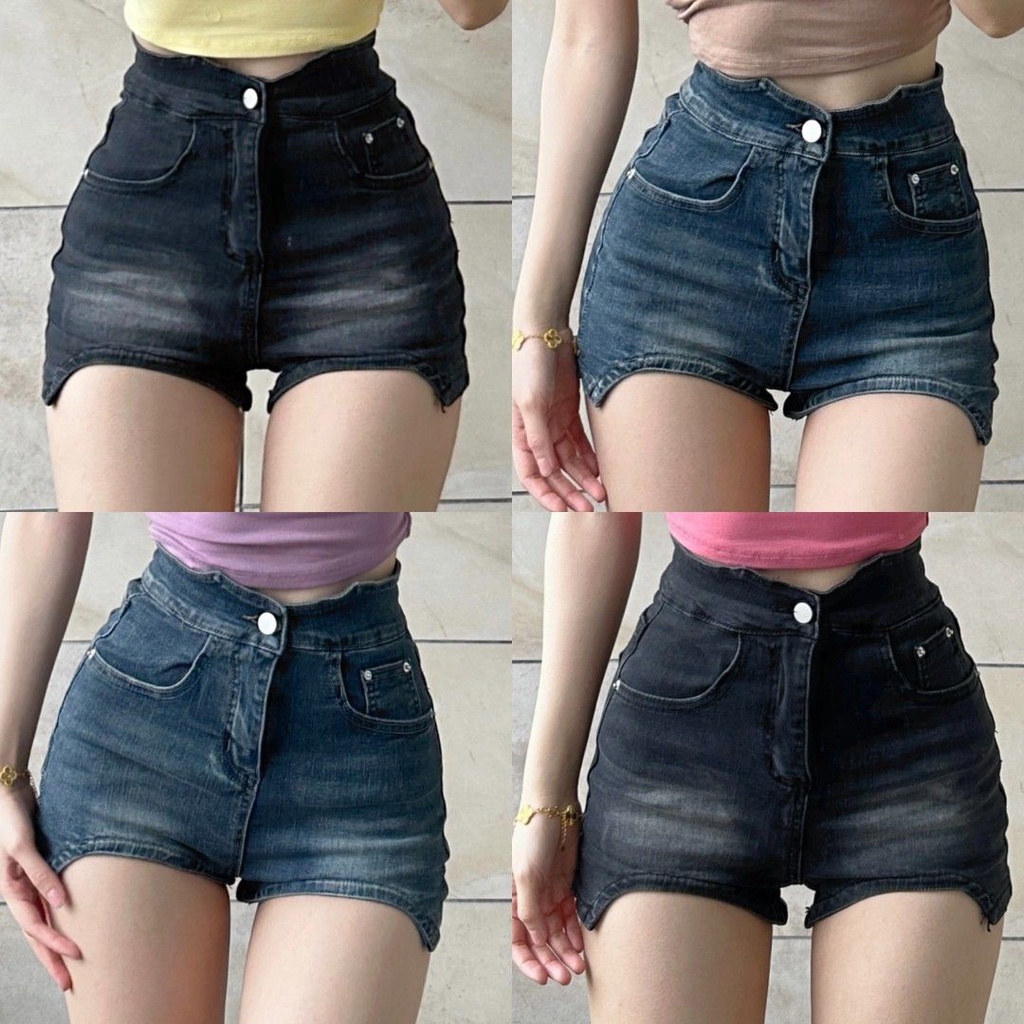 Jiashucheng Quần Short Denim Lưng Cao Dáng Ôm Gợi Cảm Phong Cách Mới Mùa Hè Cho Nữ