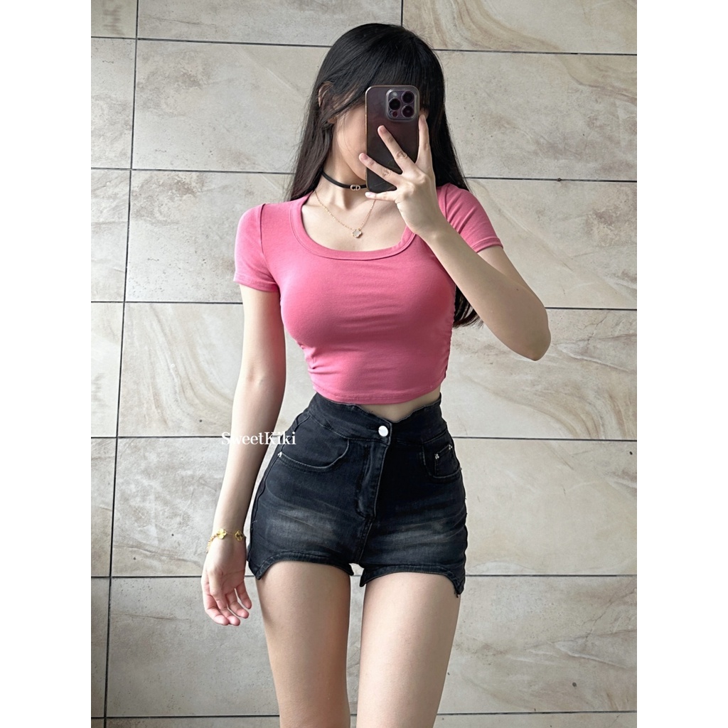 Jiashucheng Quần Short Denim Lưng Cao Dáng Ôm Gợi Cảm Phong Cách Mới Mùa Hè Cho Nữ