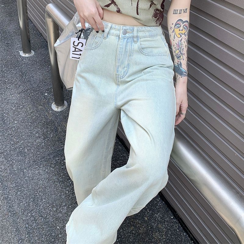 Quần Jean Dài Lưng Cao Ống Rộng Màu Sắc Tươi Sáng Phong Cách Retro Thời Trang Mùa Hè Cho Nữ