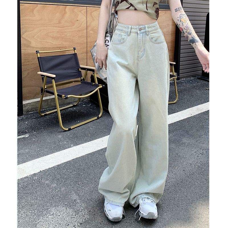 Quần Jean Dài Lưng Cao Ống Rộng Màu Sắc Tươi Sáng Phong Cách Retro Thời Trang Mùa Hè Cho Nữ