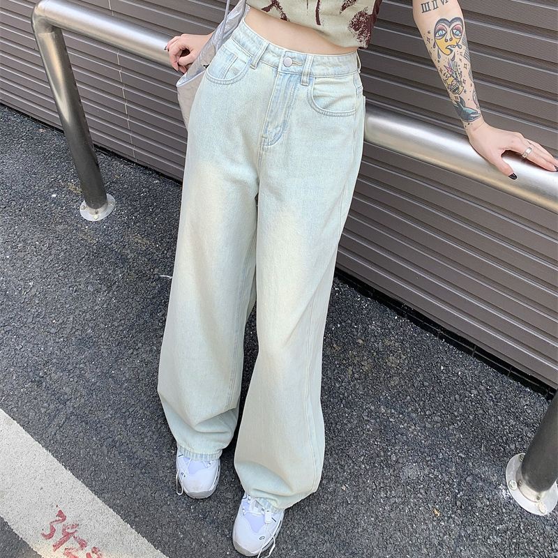 Quần Jean Dài Lưng Cao Ống Rộng Màu Sắc Tươi Sáng Phong Cách Retro Thời Trang Mùa Hè Cho Nữ