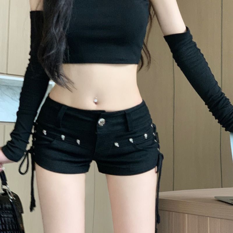 Jiashucheng Quần Short Denim Siêu Ngắn Ôm Hông Giặt Được Gợi Cảm Retro Hộp Đêm