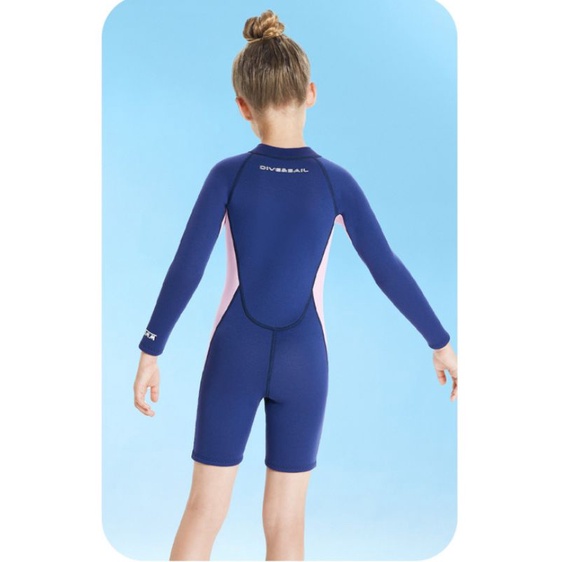 Đồ bơi giữ nhiệt tay dài quần ngắn M153776K 2.5mm cho bé gái mẫu five star màu tím đậm, màu xanh