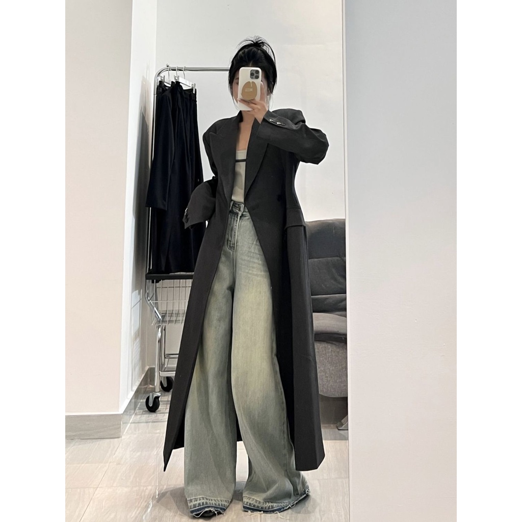 Jiashucheng Quần Jean Ống Rộng Lưng Cao Màu Sáng Phong Cách Retro Đường Phố Mùa Hè Cho Nữ