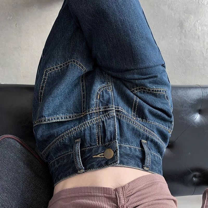 Jiashucheng Becomes Bigger Seconds ~ Quần Jean Dài Dáng Suông Lưng Cao Ống Rộng Phong Cách Retro Đường Phố Mỹ Cho Nữ