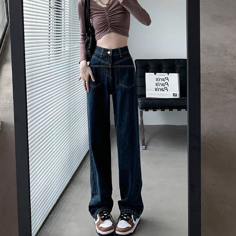Jiashucheng Becomes Bigger Seconds ~ Quần Jean Dài Dáng Suông Lưng Cao Ống Rộng Phong Cách Retro Đường Phố Mỹ Cho Nữ