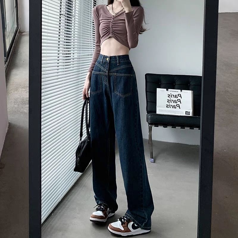 Jiashucheng Becomes Bigger Seconds ~ Quần Jean Dài Dáng Suông Lưng Cao Ống Rộng Phong Cách Retro Đường Phố Mỹ Cho Nữ