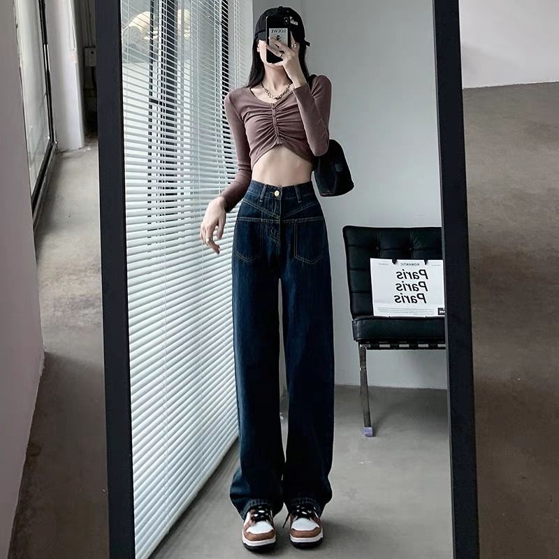 Jiashucheng Becomes Bigger Seconds ~ Quần Jean Dài Dáng Suông Lưng Cao Ống Rộng Phong Cách Retro Đường Phố Mỹ Cho Nữ