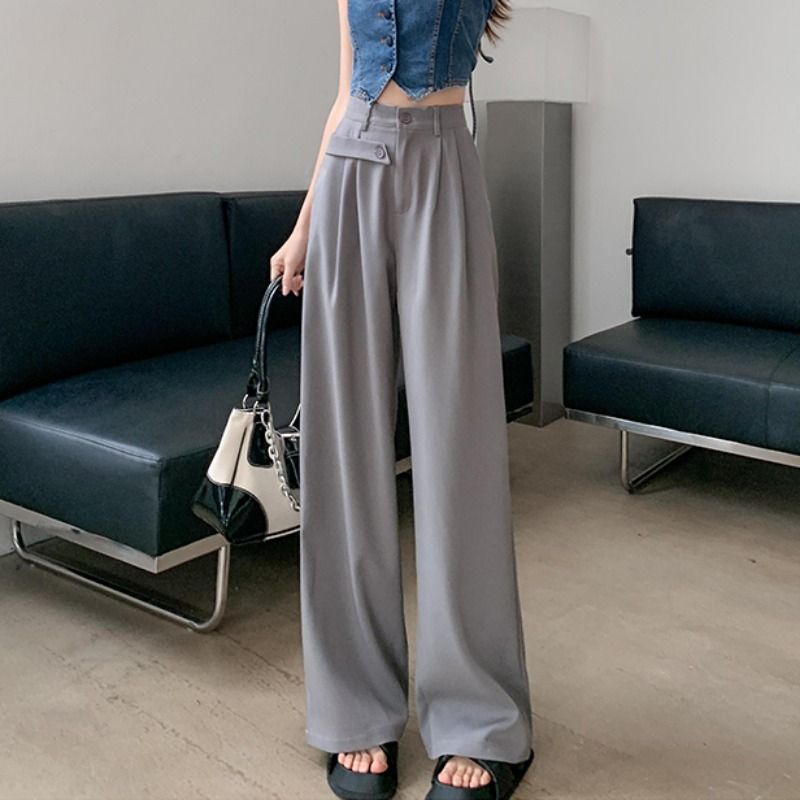 Quần Dài Lưng Cao Ống Rộng Màu Đen Thời Trang Mùa Hè Cho Nữ