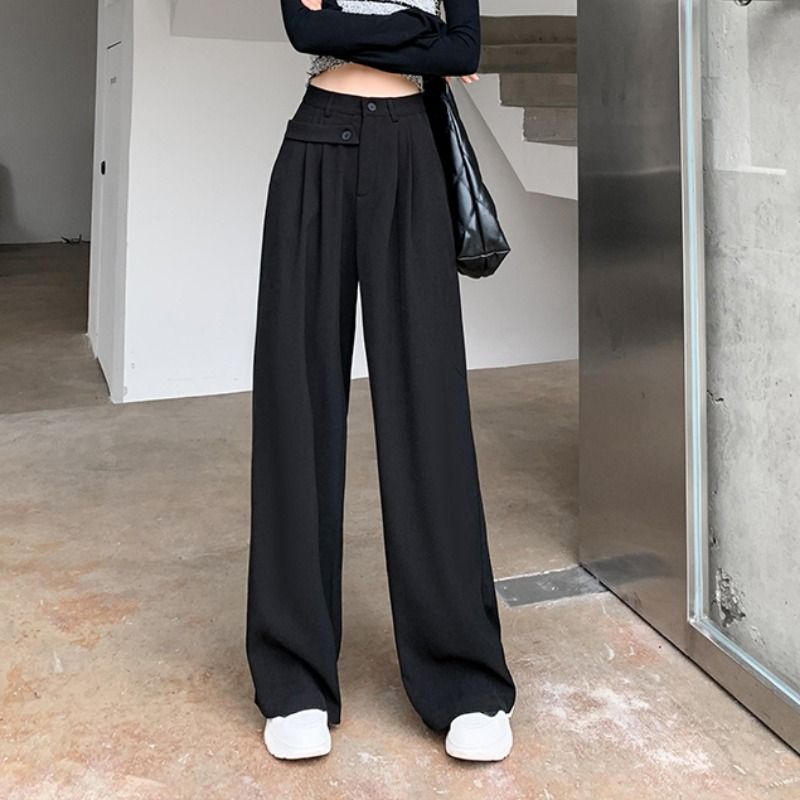 Quần Dài Lưng Cao Ống Rộng Màu Đen Thời Trang Mùa Hè Cho Nữ