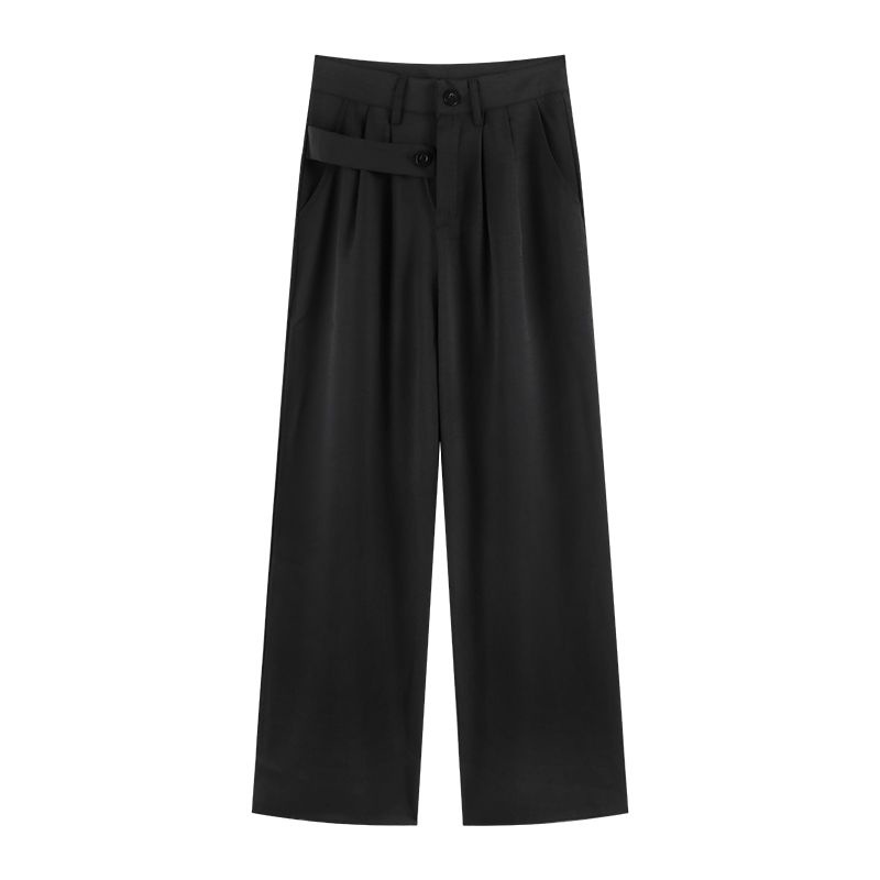 Quần Dài Lưng Cao Ống Rộng Màu Đen Thời Trang Mùa Hè Cho Nữ