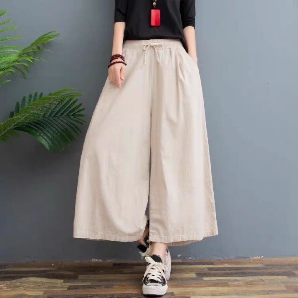 Jiashucheng Quần Ống Rộng Bằng Cotton Lanh Mỏng Phong Cách Đơn Giản Cỡ Lớn Phong Cách Mới Mùa Hè Cho Nữ