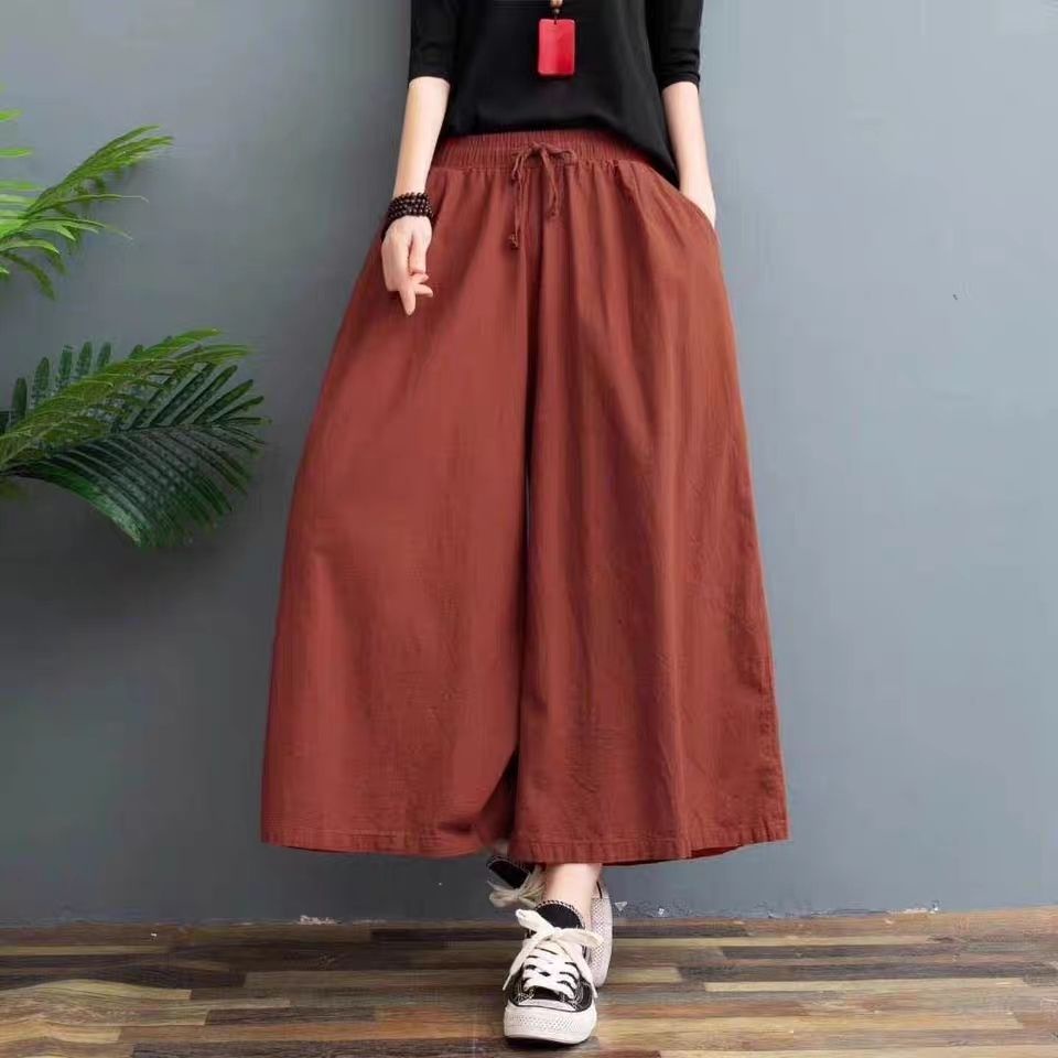 Jiashucheng Quần Ống Rộng Bằng Cotton Lanh Mỏng Phong Cách Đơn Giản Cỡ Lớn Phong Cách Mới Mùa Hè Cho Nữ