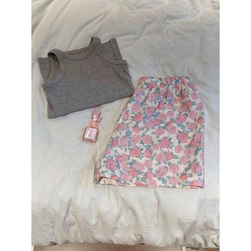 Jiashucheng Quần Short Lưng Cao Ống Rộng Họa Tiết Hoa Nhỏ Dễ Thương Thời Trang Mùa Hè Cho Nữ