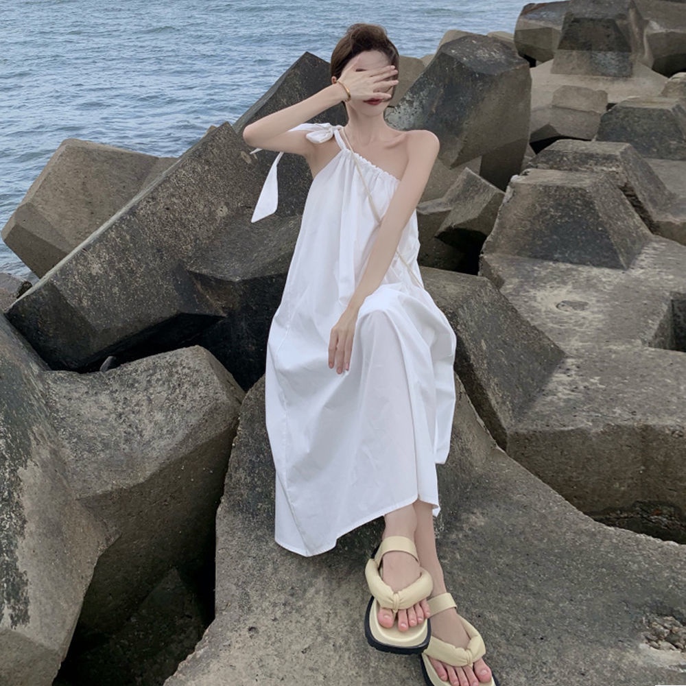 Jiashucheng Váy Jiashucheng Hai Dây Dáng Dài Rộng Thời Trang Mùa Hè Kiểu Pháp Cổ Điển Có Dây Cột Dành Cho Bạn Nữ
