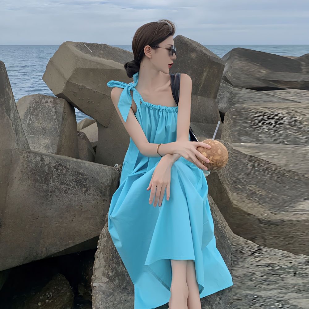 Jiashucheng Váy Jiashucheng Hai Dây Dáng Dài Rộng Thời Trang Mùa Hè Kiểu Pháp Cổ Điển Có Dây Cột Dành Cho Bạn Nữ