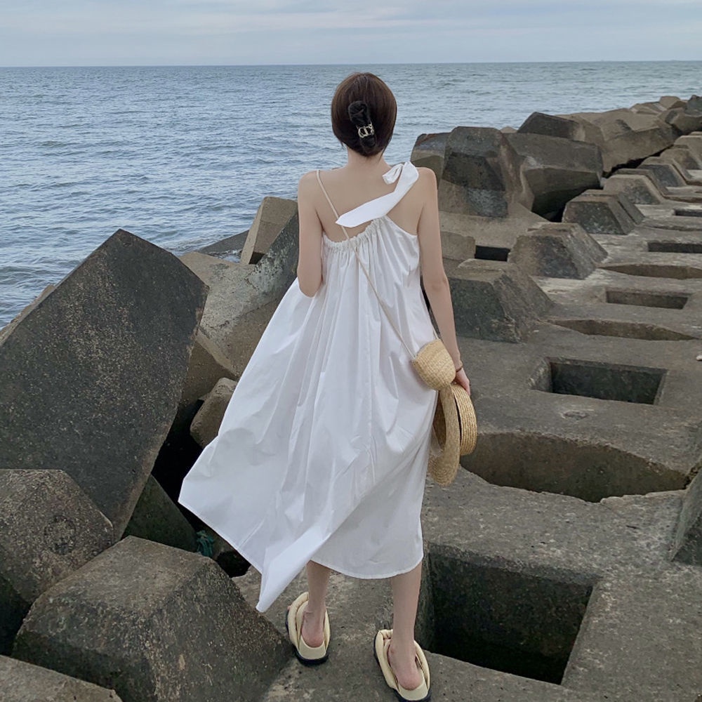 Jiashucheng Váy Jiashucheng Hai Dây Dáng Dài Rộng Thời Trang Mùa Hè Kiểu Pháp Cổ Điển Có Dây Cột Dành Cho Bạn Nữ