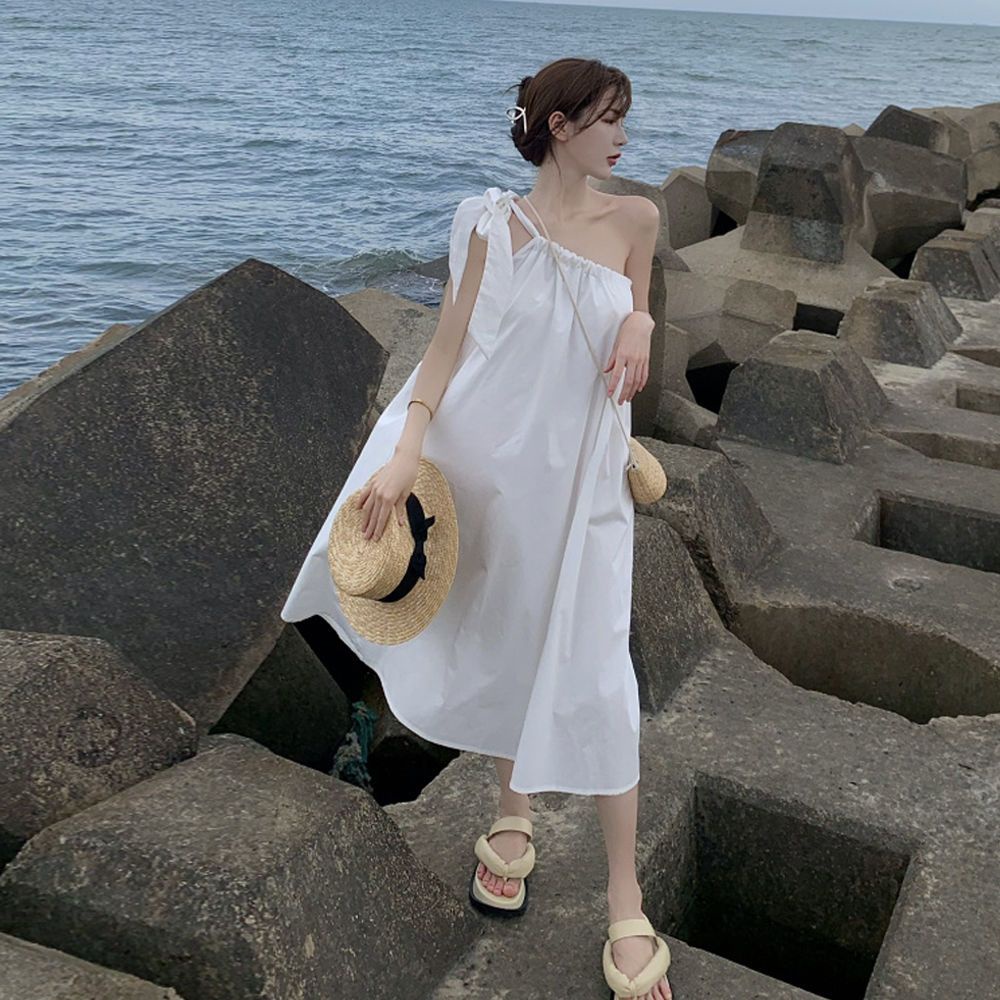 Jiashucheng Váy Jiashucheng Hai Dây Dáng Dài Rộng Thời Trang Mùa Hè Kiểu Pháp Cổ Điển Có Dây Cột Dành Cho Bạn Nữ