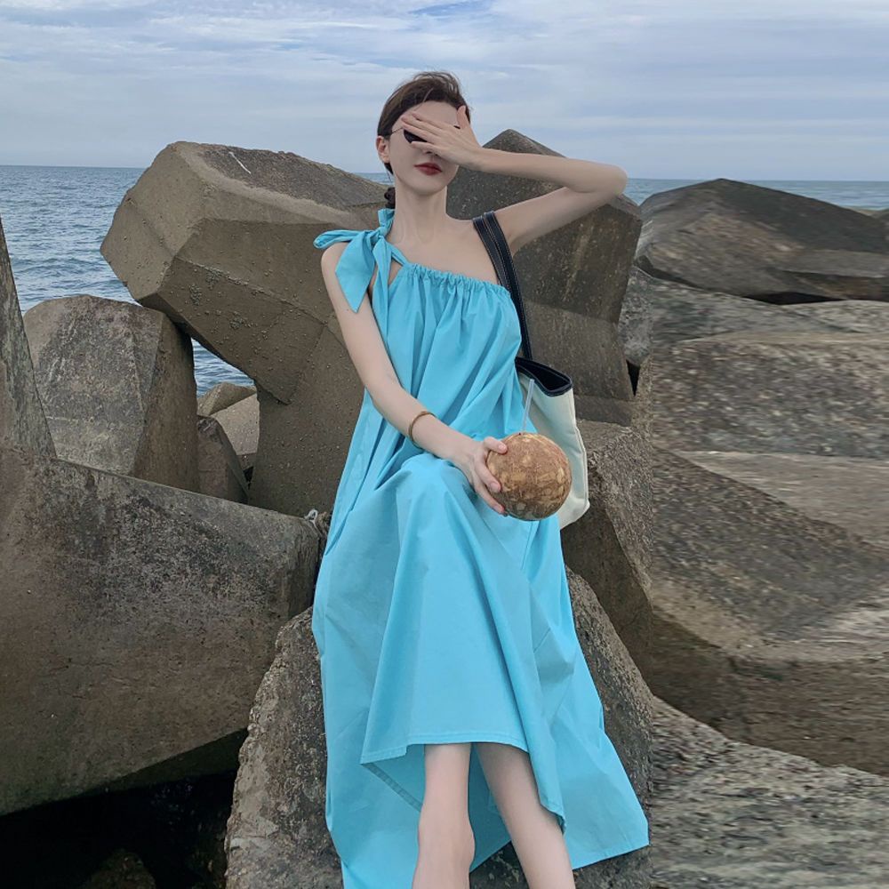 Jiashucheng Váy Jiashucheng Hai Dây Dáng Dài Rộng Thời Trang Mùa Hè Kiểu Pháp Cổ Điển Có Dây Cột Dành Cho Bạn Nữ