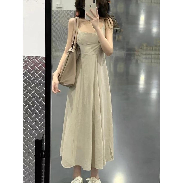 Jiashucheng Đầm Hai Dây Dáng Ôm Phong Cách Mùa Hè Mới Đơn Giản Cho Nữ
