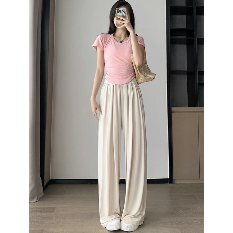 Jiashucheng Modal Quần Dài Ống Rộng Lưng Cao Vải Lụa Lạnh Mỏng Chống Nắng Mùa Hè Dành Cho Bạn Nữ