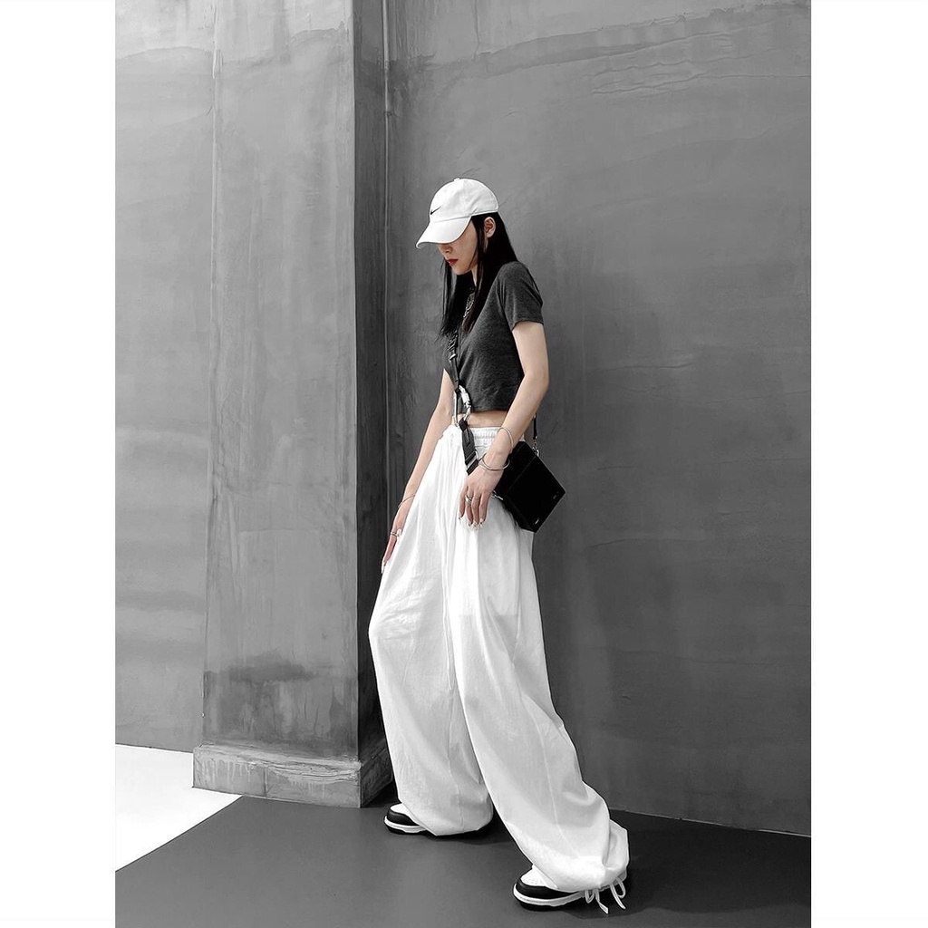 Jiashucheng Quần Thể Thao Cotton Lót Lông Cừu Trắng Dáng Rộng Lưng Cao Cỡ Lớn Thời Trang Thu Đông Cho Nữ