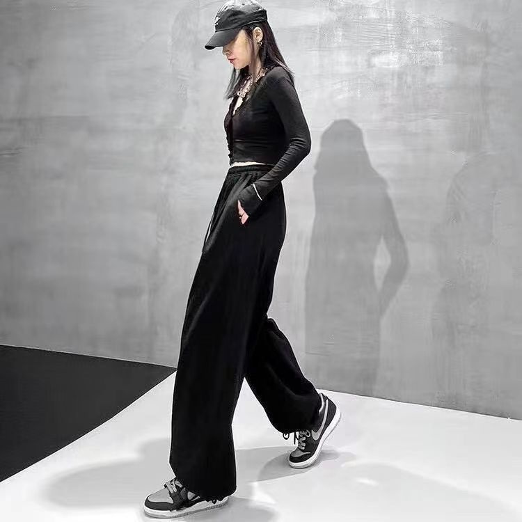 Jiashucheng Quần Thể Thao Cotton Lót Lông Cừu Trắng Dáng Rộng Lưng Cao Cỡ Lớn Thời Trang Thu Đông Cho Nữ