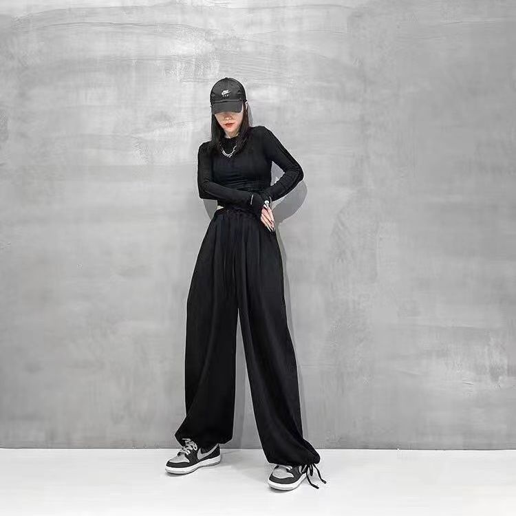 Jiashucheng Quần Thể Thao Cotton Lót Lông Cừu Trắng Dáng Rộng Lưng Cao Cỡ Lớn Thời Trang Thu Đông Cho Nữ