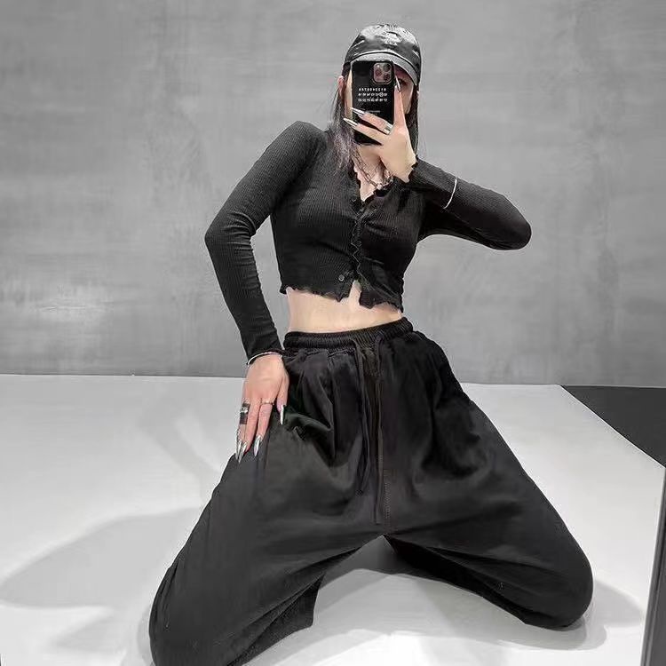 Jiashucheng Quần Thể Thao Cotton Lót Lông Cừu Trắng Dáng Rộng Lưng Cao Cỡ Lớn Thời Trang Thu Đông Cho Nữ