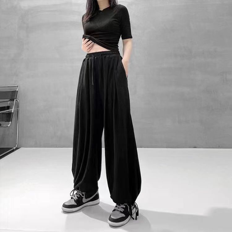 Jiashucheng Quần Thể Thao Cotton Lót Lông Cừu Trắng Dáng Rộng Lưng Cao Cỡ Lớn Thời Trang Thu Đông Cho Nữ