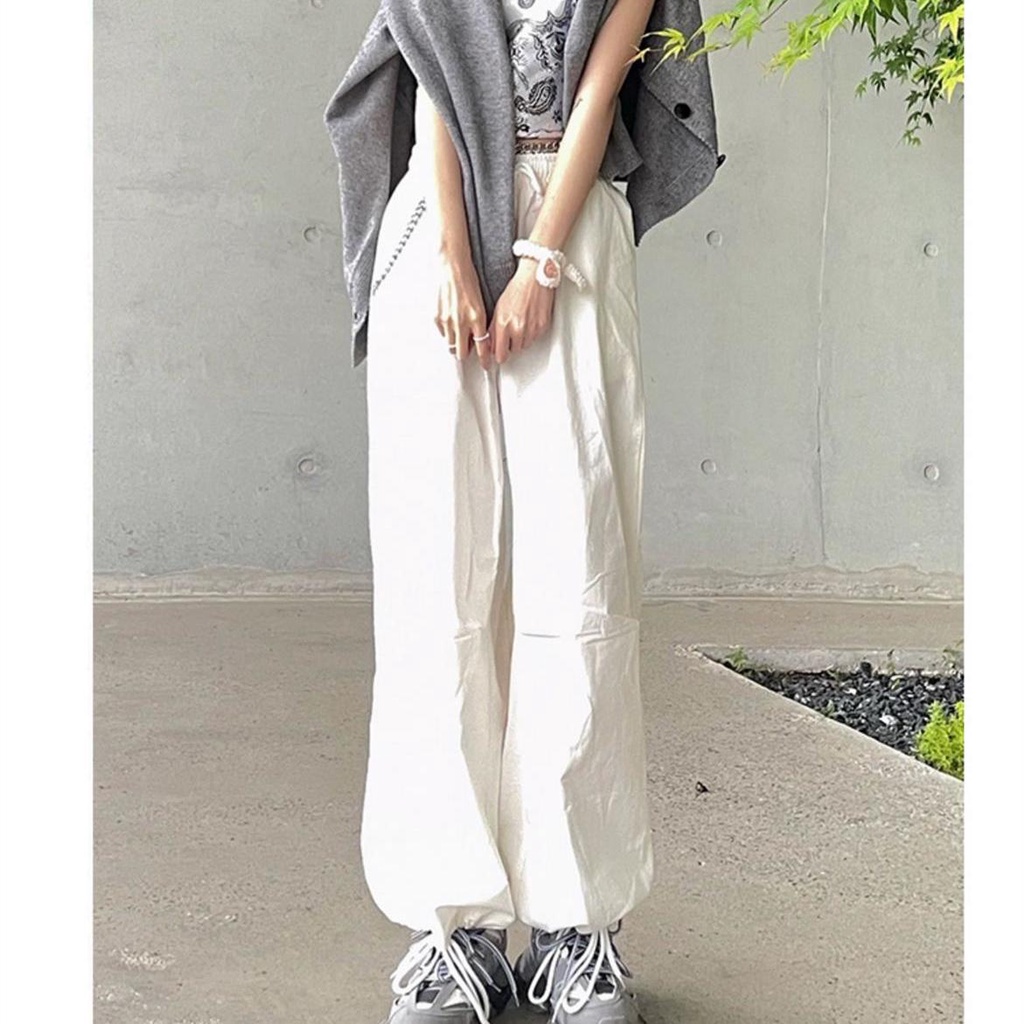 Jiashucheng Quần Ống Rộng Cotton Màu Trắng Thuần Khiết Dáng Ôm Lưng Cao Mùa Xuân Kích Thước Lớn Phong Cách Mới Dành Cho Bạn Nữ