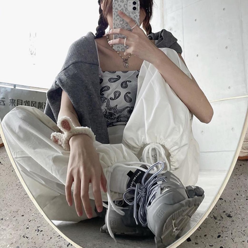 Jiashucheng Quần Ống Rộng Cotton Màu Trắng Thuần Khiết Dáng Ôm Lưng Cao Mùa Xuân Kích Thước Lớn Phong Cách Mới Dành Cho Bạn Nữ