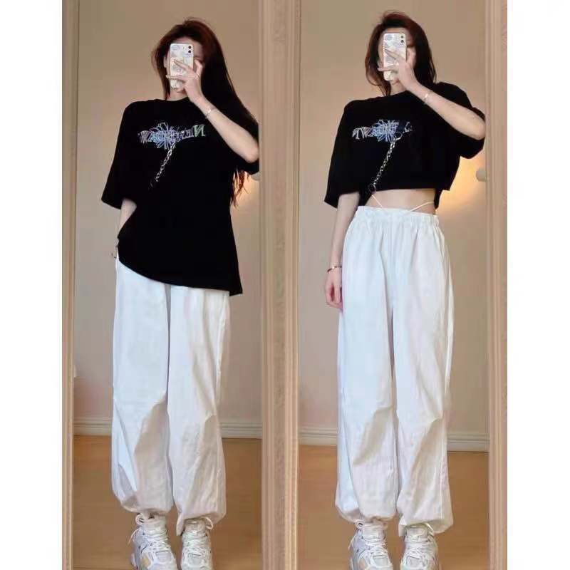 Jiashucheng Quần Ống Rộng Cotton Màu Trắng Thuần Khiết Dáng Ôm Lưng Cao Mùa Xuân Kích Thước Lớn Phong Cách Mới Dành Cho Bạn Nữ