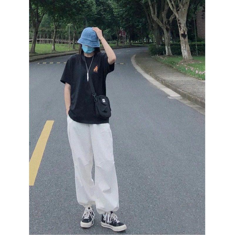 Jiashucheng Quần Ống Rộng Cotton Màu Trắng Thuần Khiết Dáng Ôm Lưng Cao Mùa Xuân Kích Thước Lớn Phong Cách Mới Dành Cho Bạn Nữ