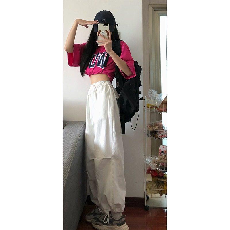 Jiashucheng Quần Ống Rộng Cotton Màu Trắng Thuần Khiết Dáng Ôm Lưng Cao Mùa Xuân Kích Thước Lớn Phong Cách Mới Dành Cho Bạn Nữ
